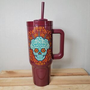 Day of the Dead (Dia De Los Muertos) Sugar Skull Tumbler 40 oz. w/ Lid & Straw
